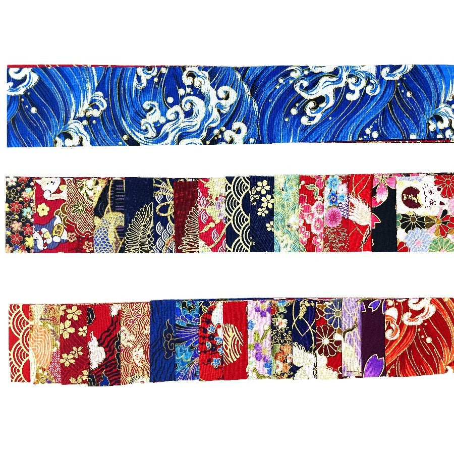 40pcs Japanese Style Hot Stamping Jelly Roll Precuts - Pre-Cut Fabric Strips with Floral, Paisley, Plaid, Stripes & Solid Patterns in Red, Golden, Brown, - Handmade Quilting, Patchwork, Crafts - Precut Cloth Bundle for Quilte