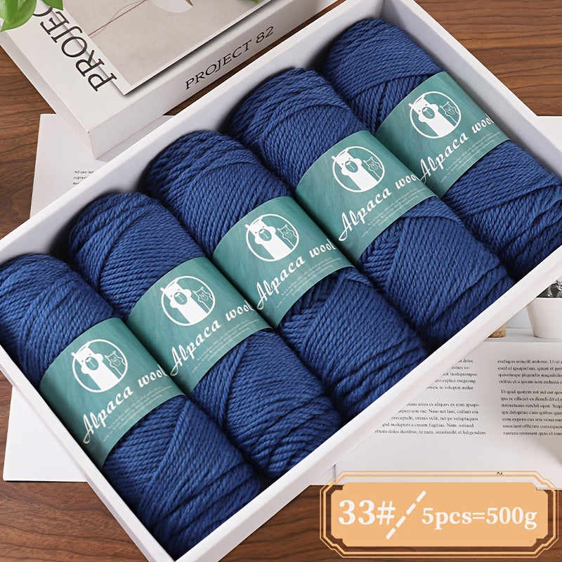 Alpaca Wool Yarn, Fine 245 Needles, Coarse Wool Yarn Balls, for Hand-Made Men'S And Women'S Autumn And Winter Warm Sweater Knitting Materials, Scarves, Hats And Other Warm Clothes 500G 5/Pack