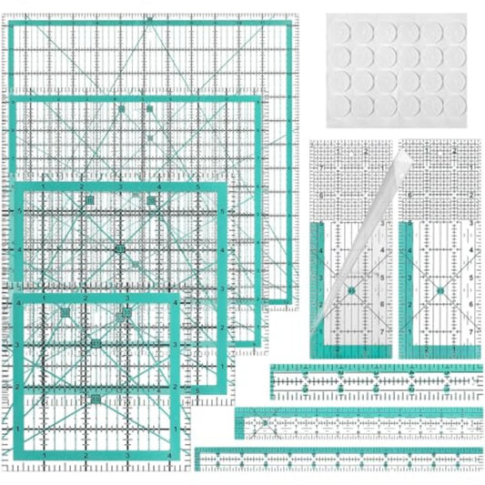 Flutesan 8pcs Acrylic Square Quilting Ruler and Templates 4. 5 6 9. 5 12. 5 1. 5 x 12 1 x 12 3 x 8 1 x 6 Acrylic Sewing Ruler for Quilting and Sewing with Non Slip Rings 24pcs,  Precision Sewing Aid, Square Sewing Templates,