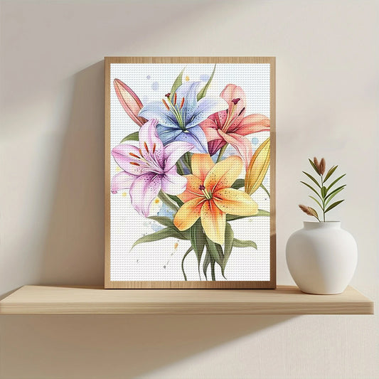 1pc Large Floral Cross Stitch Kit - Elegant Lily of the Valley Design in Pastel Colors (Pink, Blue, Yellow, Green) - 13.8x17.7in Frameless Fabric - Ideal for Home Wall Decor, Mother'S Day Gift - Includes Threads & Needles - P