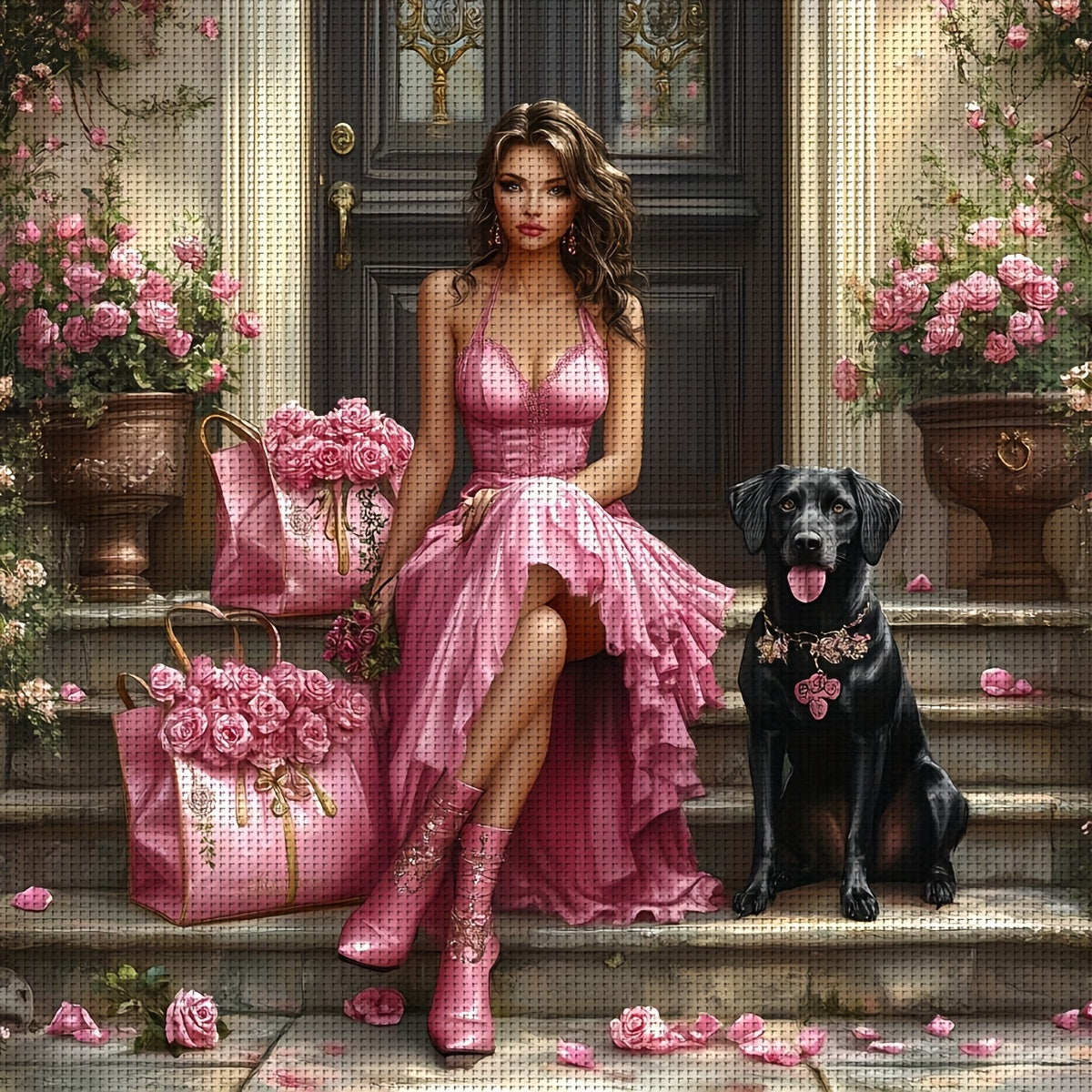 JOZYSH 1set 50x50cm/19. 7x19. 7Inch DIY Cross Stitch Kit Frameless, A beautiful woman, stamped cross stitch kits, Embroidery Set for Home Decor, Includes Patterned Fabric & Threads, Perfect for Living Room Entrance or Bedroom