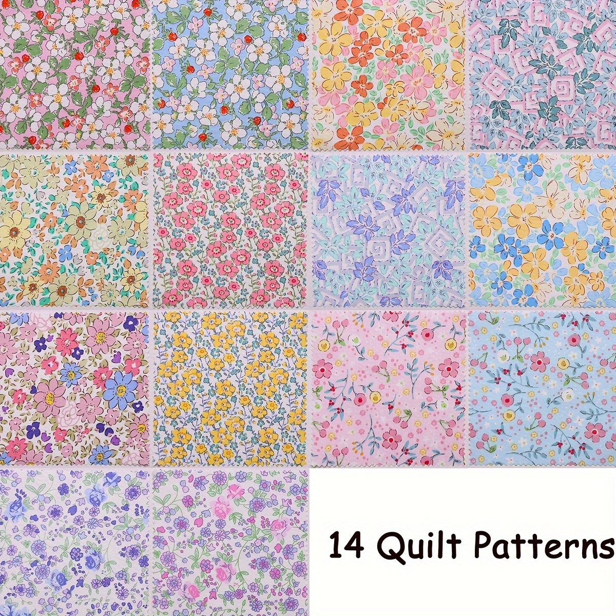 14 Groups of Pastoral Style Floral 22pcs Fabric Squares, 10x10 Inches - Perfect for Sewing, Quilting, and DIY Crafts with Pastel Floral Patterns - Ideal Gift for Sewing Enthusiasts, Valentine'S Day, and Easter, Sewing Supplie