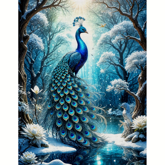 ZUOANLF 1set 40x50cm/15.7x19.7Inch DIY Cross Stitch Kit Frameless, Beautiful peacock, stamped cross stitch kits, Embroidery Set for Home Decor, Includes Patterned Fabric & Threads, Perfect for Living Room Entrance or Bedroom