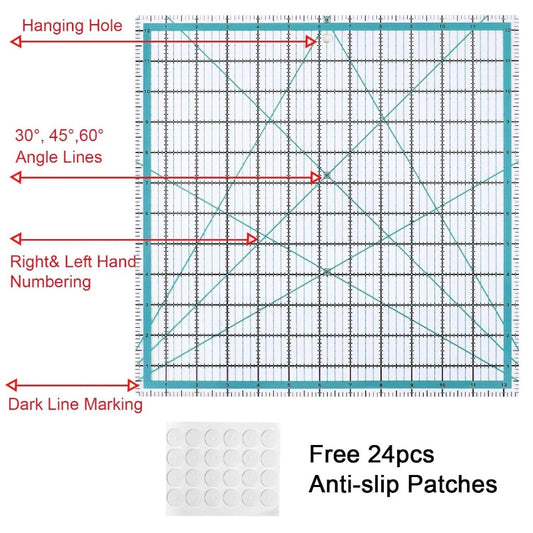 8 - Piece Square Quilting Rulers Non Slip And Templates, Acrylic Sewing Ruler Set with 24pcs - Slip 3.5 Inchx3.5 Inch5 Inchx5 Inch8 Inchx8 Inch10 Inchx10 Inch12.5 Inchx12.5 Inch6.5 Inchx12 Inch2 Inchx12 Inch3 Inchx9 Inch