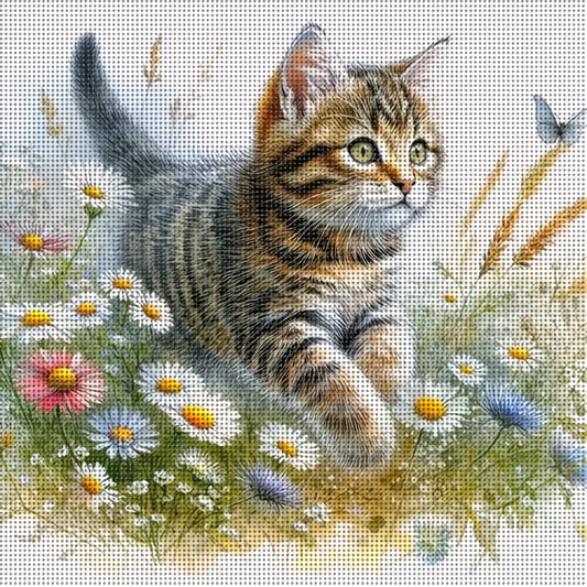 1 Set - Floral Cat Theme Cross Stitch Kit, DIY Embroidery Craft Supplies, 11CT Aida Cloth Stitching Artwork, Premium Cross Stitch Materials for Creative Handmade Decor! Perfect for Home Wall Decoration. Frameless, Handmade Gi