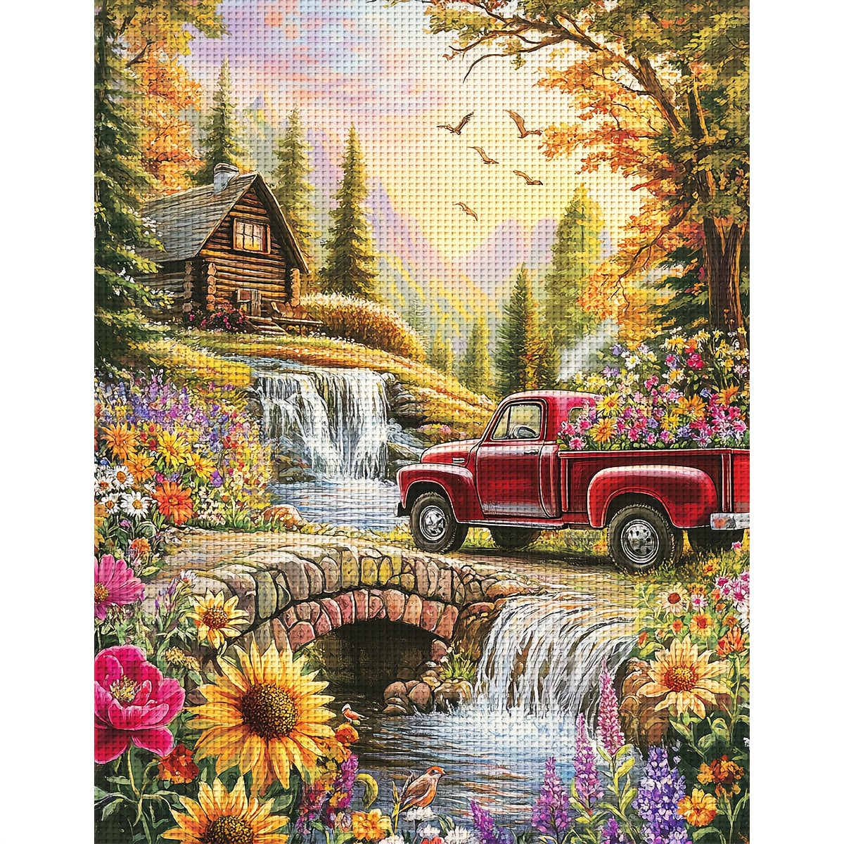 ZUOANLF 1set 40x50cm/15.7x19.7Inch DIY Cross Stitch Kit Frameless, Beautiful scenery, stamped cross stitch kits, Embroidery Set for Home Decor, Includes Patterned Fabric & Threads, Perfect for Living Room Entrance or Bedroom