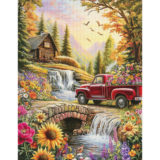 ZUOANLF 1set 40x50cm/15.7x19.7Inch DIY Cross Stitch Kit Frameless, Beautiful scenery, stamped cross stitch kits, Embroidery Set for Home Decor, Includes Patterned Fabric & Threads, Perfect for Living Room Entrance or Bedroom