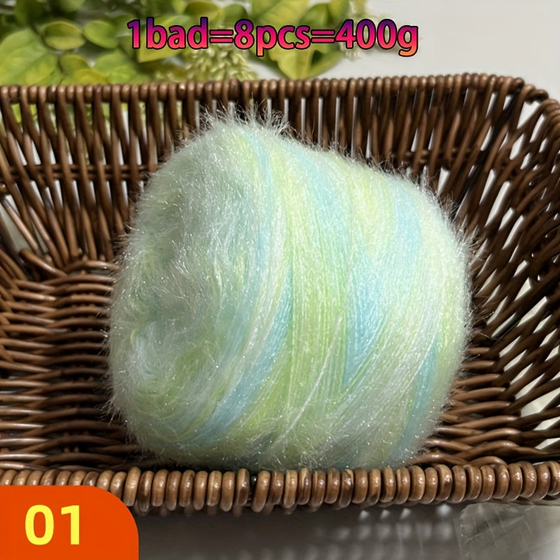A Large Economical Pack of 400G of Soft Long-Haired Yarn, Suitable for Sweaters, Scarves, Jackets, Shawls, Hats, Coats, Etc. This Yarn Material Kit Is Perfect for DIY Projects. 1 Pack = 8pcs = 400G, Consisting of 80% Acrylic