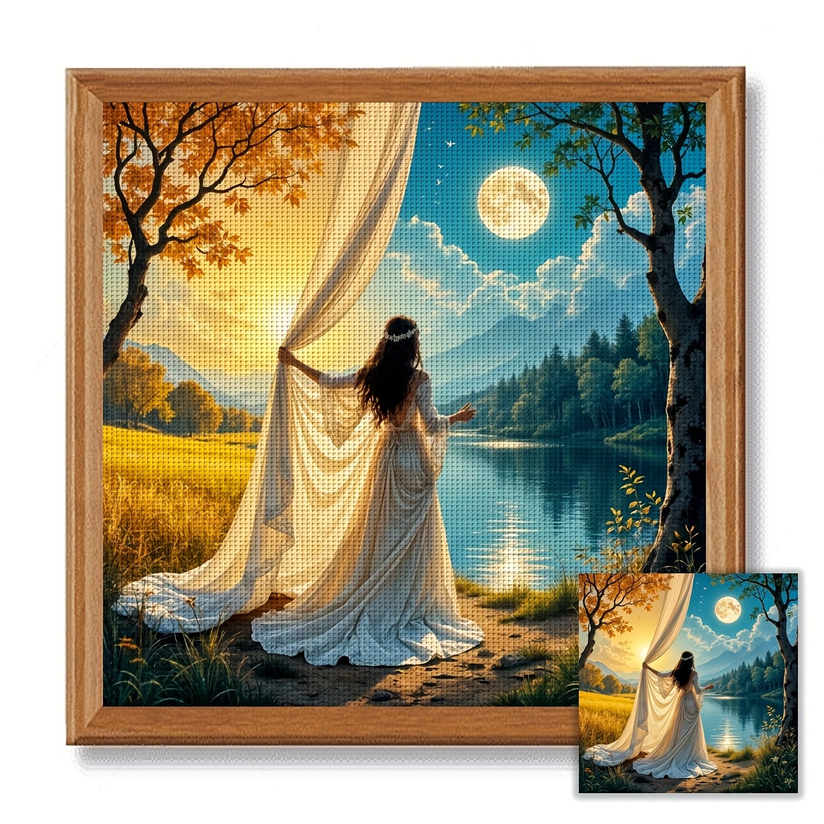 1pc JOZYSH Frameless Cross Stitch Kit for Adults & Beginners - Large 40x40cm/50x50cm (15.7x15.7"/19.7x19.7") DIY Complete Set with Pre-Printed Fabric Canvas, Threads, Needle & Instructions - Elegant Woman Portrait Handmade Wa