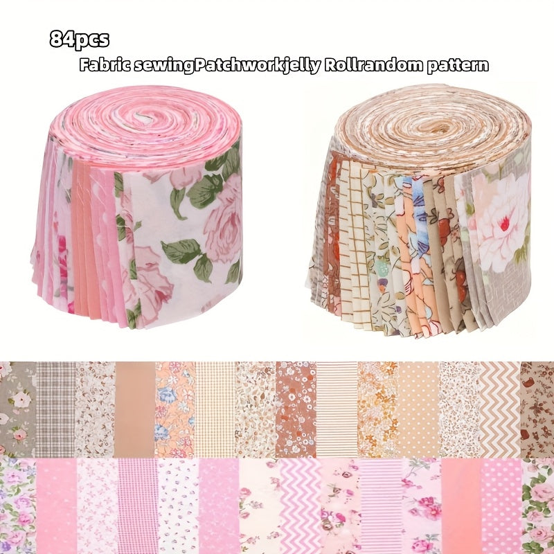 84pcs of Random Patterns - Flower Series Cloth Strips, 6.5*50cm/ 2.6*19.7in Suitable for Sewing DIY Crafts, Sewing Gifts, Quilting and Patchwork, with Various Floral Patterns