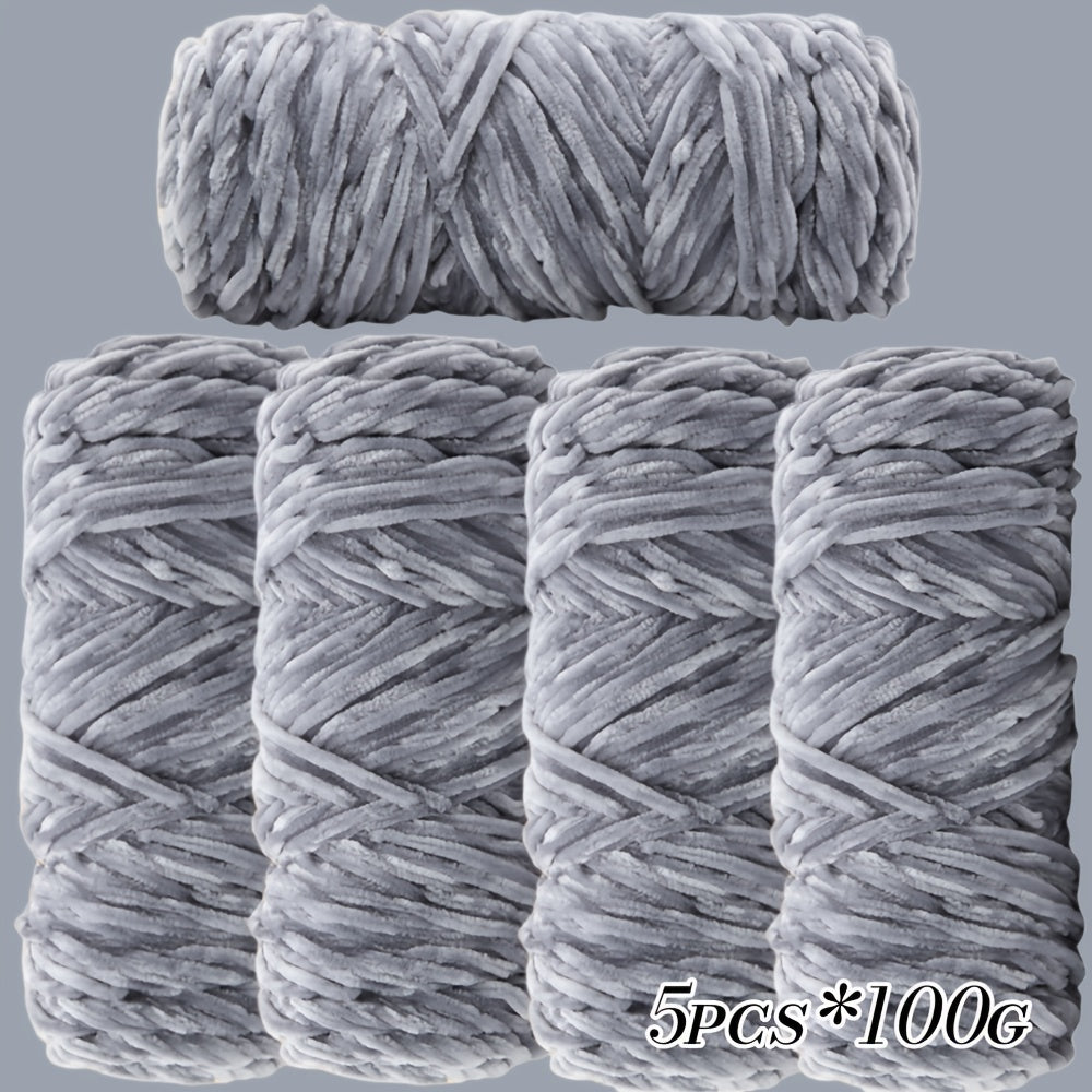Large Ball Light Beige-Friendly Chenille Yarn 5pcs 500g - Ultra-Soft Velvet Yarn for Crocheting Blankets, Hats | Warm, Thick, Non-Deforming DIY Craft