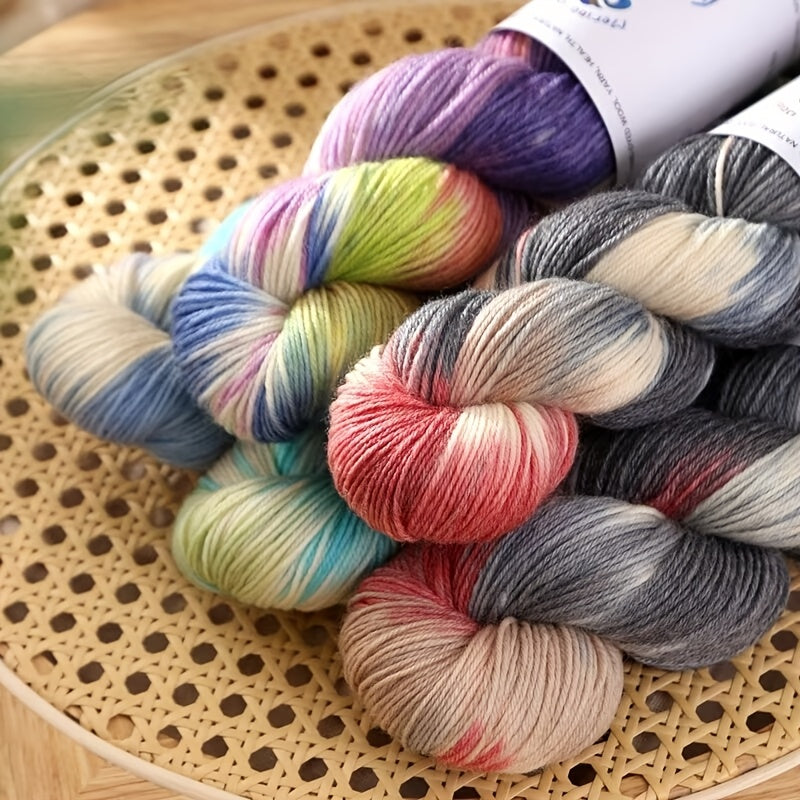 3-Pack Soft Wool Blend Yarn, 52% Wool, 10% Cashmere, 38% Polyester, Multicolored & Self-Striping, Variegated & Heather Ombre, 100g Each, 270m Total, for Knitting Scarves, Blankets, Sweaters, Hats, Gloves, Socks