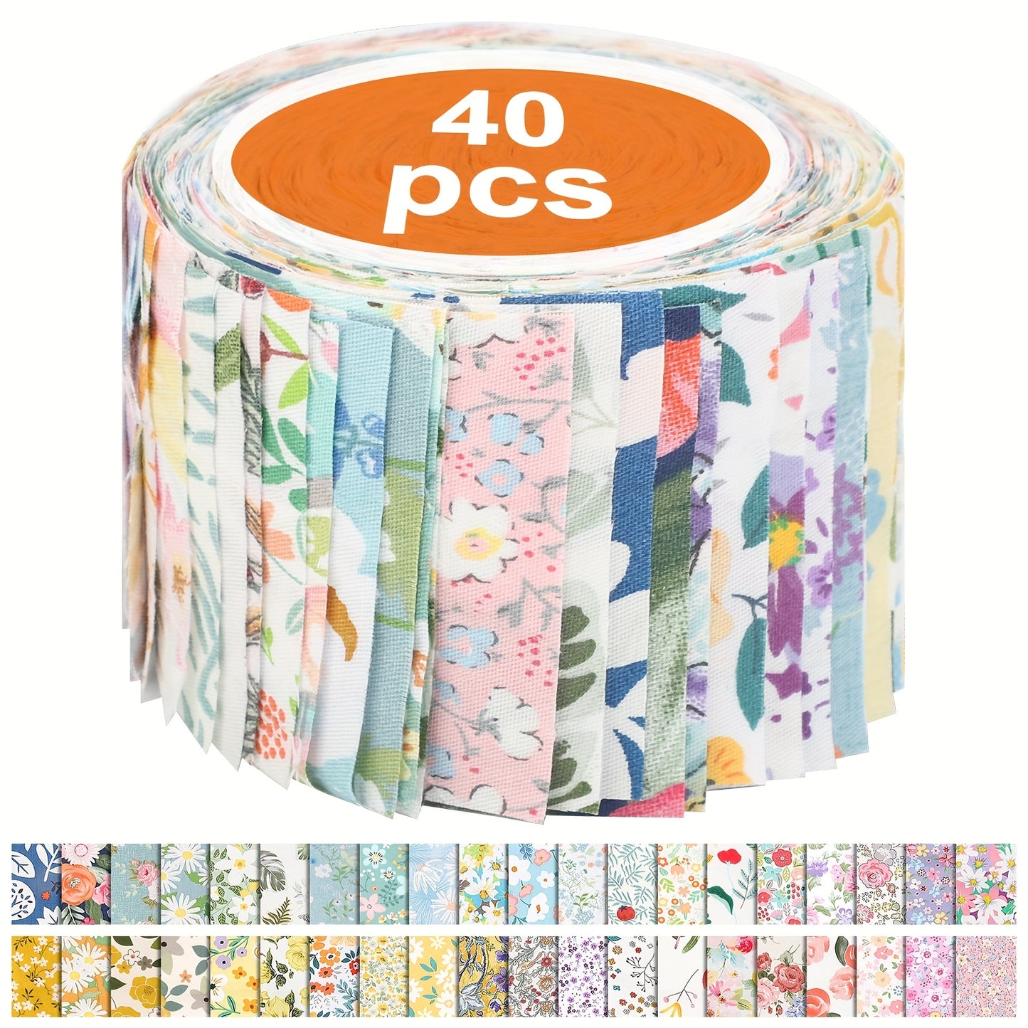 40pcs 2.5x19.7" Floral Fabric Rolls, Pre-Cut Quilted Strips, Soft & Breathable Cotton, Vibrant Floral Patterns for Crafts, Sewing, and Holiday Projects, Christmas Gift, Black Friday Deals