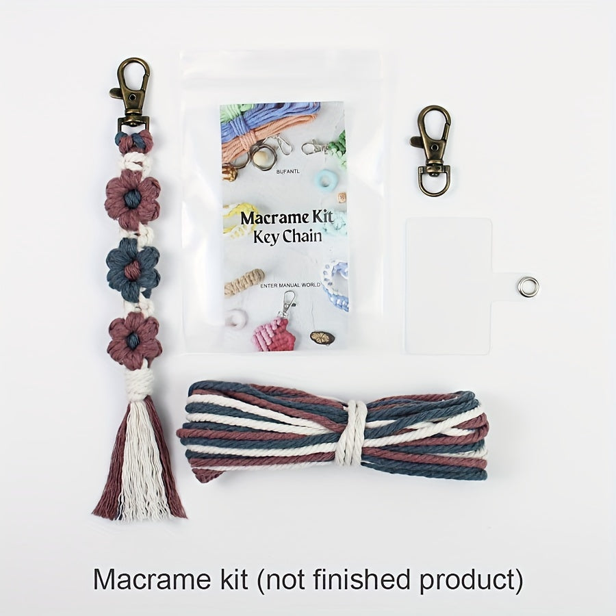1pc Macrame Kit | Small Daisy Pattern Weaving Material Bag with Beginner Tutorial, Handmade Keychain and Bag Pendant, Suitable for Car Keys and Phone Cases, All-Season Craft Kit