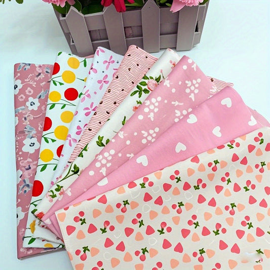 22pcs 10x10'' Pink Cotton Print Fabric Bundles with Green Leaf Flower Stripe - Perfect for DIY Sewing Patterns, Crafts, and Home Decor, Craft Projects|Playful Design|Soft Texture