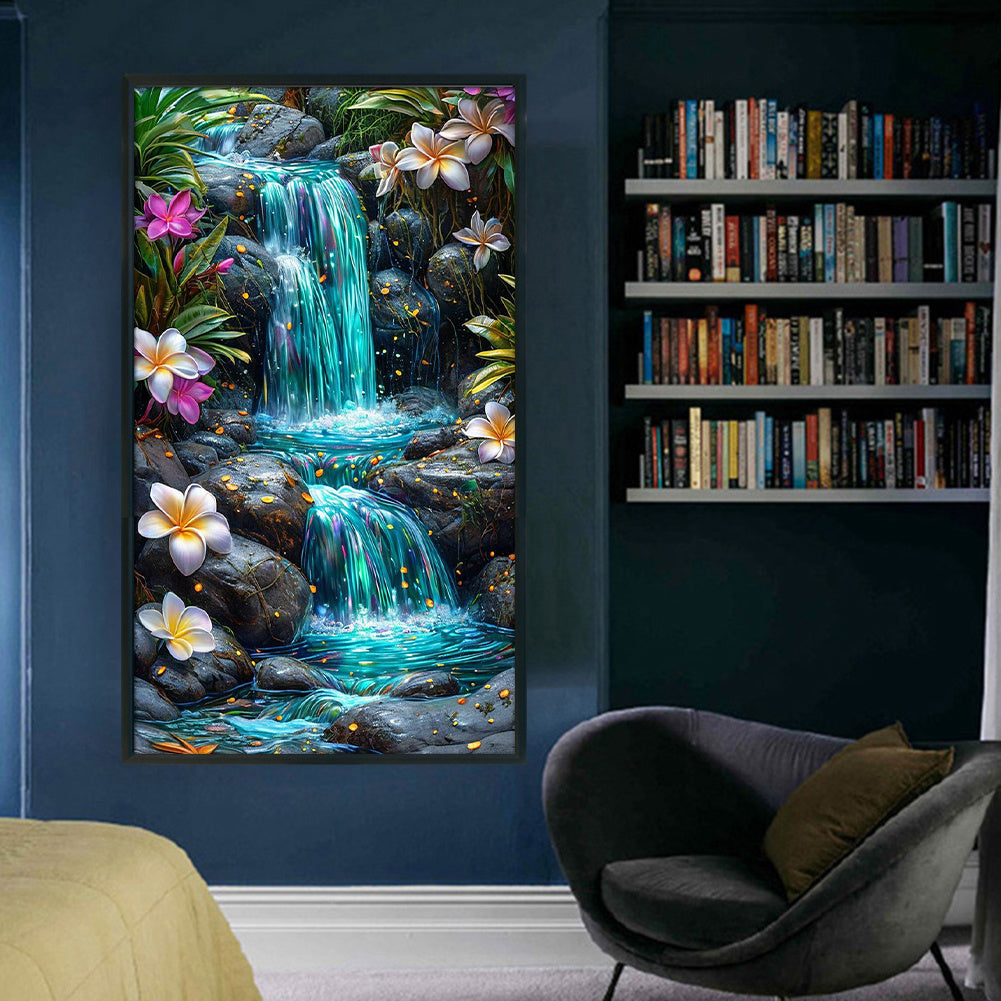 DIY Waterfall Cross Stitch Kit - 11CT Stamped Full Embroidery, 15.75x27.56inch, with Tools & Threads, Vibrant Tropical Scene, Perfect Gift for Craft Lovers & Art Enthusiasts, Embroidery Kit|Tropical Scene|Detailed Embroidery,