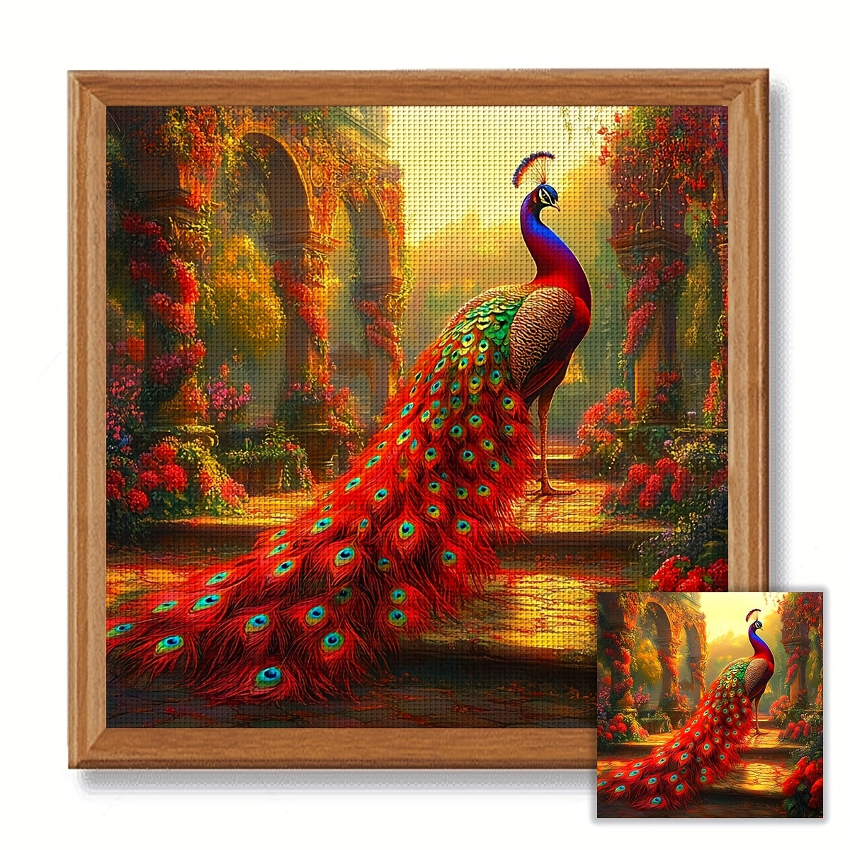 ZUOANLF 1set 50x50cm/19. 7x19. 7Inch DIY Cross Stitch Kit Frameless, Beautiful peacock, stamped cross stitch kits, Embroidery Set for Home Decor, Includes Patterned Fabric & Threads, Perfect for Living Room Entrance or Bedroo