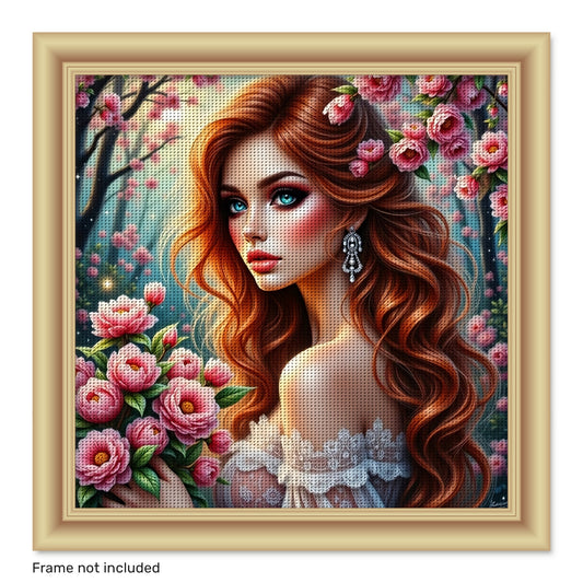 JOZYSH 1set 40x40cm/15. 7x15. 7Inch DIY Cross Stitch Kit Frameless, A beautiful woman, stamped cross stitch kits, Embroidery Set for Home Decor, Includes Patterned Fabric & Threads, Perfect for Living Room Entrance or Bedroom