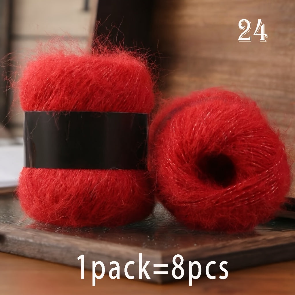 8pcs Luxury Alpaca & Yarn, Soft Fluffy Cloud Fiber Blend for Knitting and Crochet, Fashion Sweaters, Cardigans, Scarves, Hats, Shawls, Tops, Coats, Alpaca,