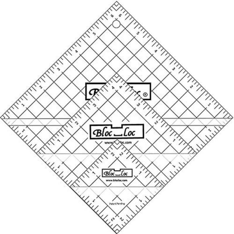 Bloc Loc Half Square Triangle Ruler Set - Heavy-Duty Acrylic 5.1cm/6.4cm/11cm/17cm (20cm diagonal) with 1/4" & 1/8" Guides, Diagonal Lines for Quilting, Sewing, Fabric Crafting - Precision Ruler for Block Making & DIY