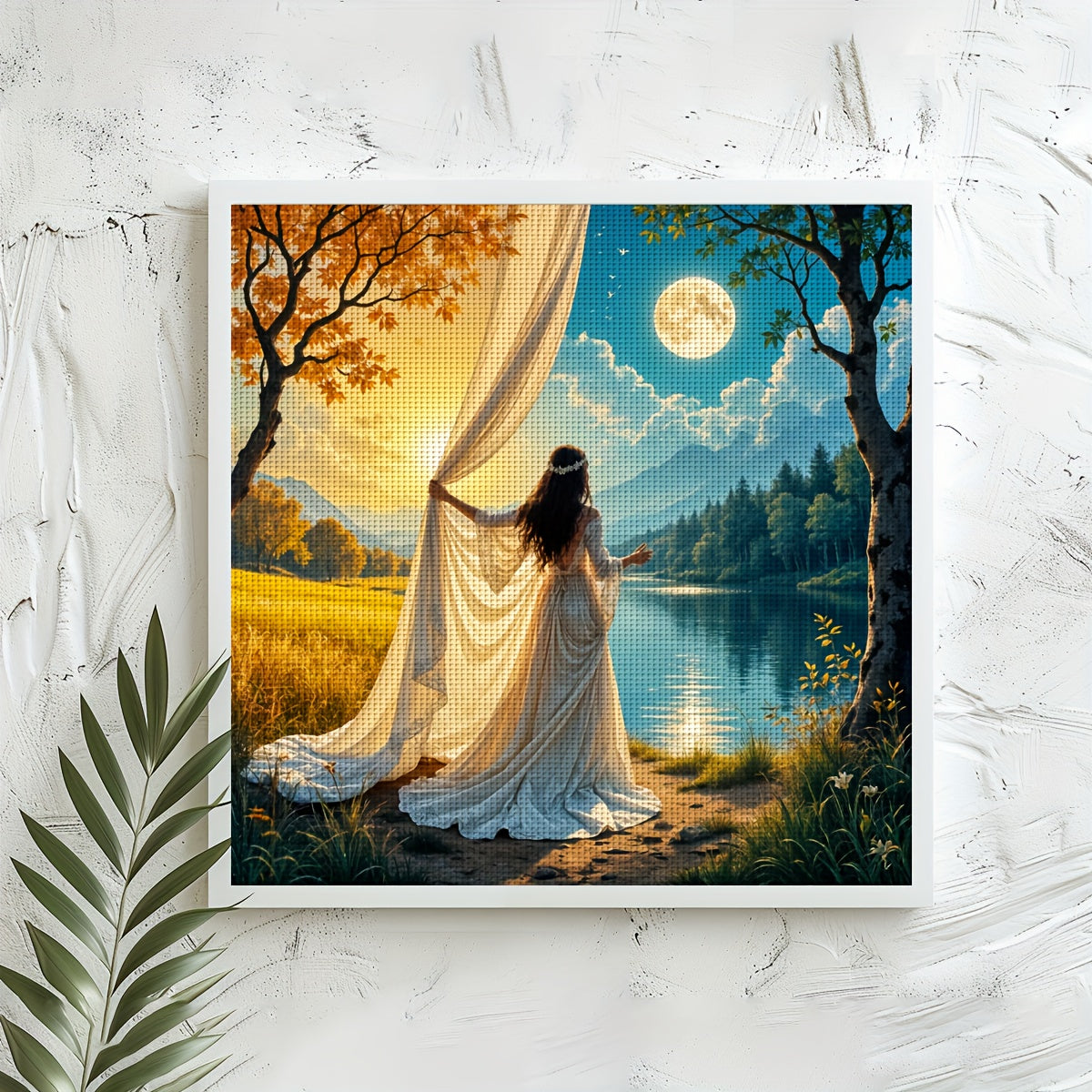 1pc JOZYSH Frameless Cross Stitch Kit for Adults & Beginners - Large 40x40cm/50x50cm (15.7x15.7"/19.7x19.7") DIY Complete Set with Pre-Printed Fabric Canvas, Threads, Needle & Instructions - Elegant Woman Portrait Handmade Wa