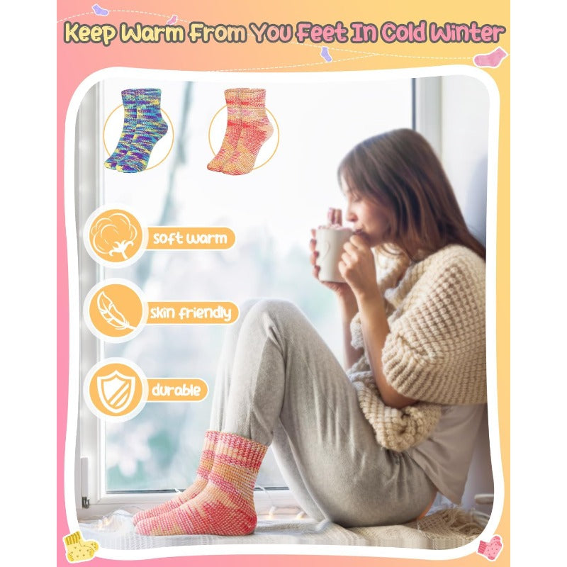 4pcs All-in-One Beginner Knitting Kit for Adults - Complete Step-by-Step Video Tutorial & E-Book Style Guide with 4 Color-Changing Sock Patterns | Yarn, 4 Knitting Needles & Detailed Instructions | All-Season Craft Set for So