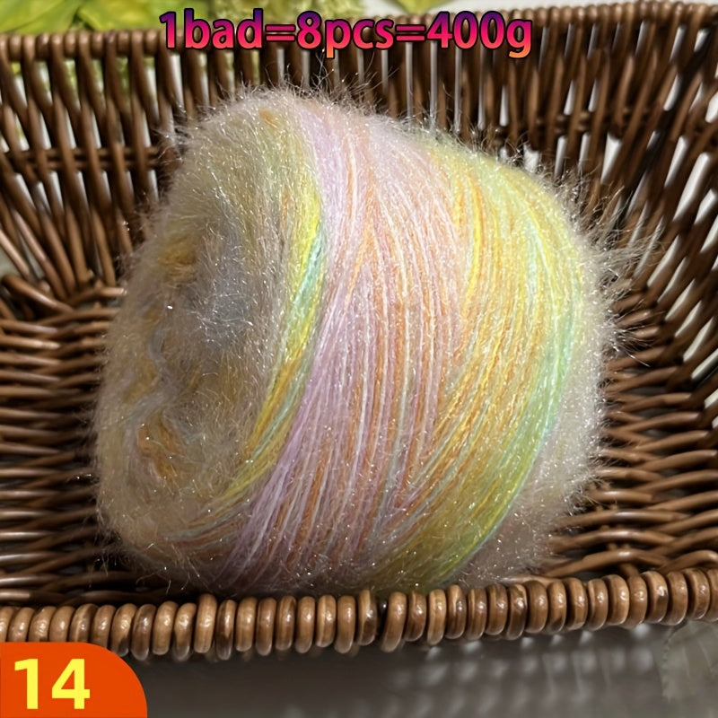 A Large Economical Pack of 400G of Soft Long-Haired Yarn, Suitable for Sweaters, Scarves, Jackets, Shawls, Hats, Coats, Etc. This Yarn Material Kit Is Perfect for DIY Projects. 1 Pack = 8pcs = 400G, Consisting of 80% Acrylic