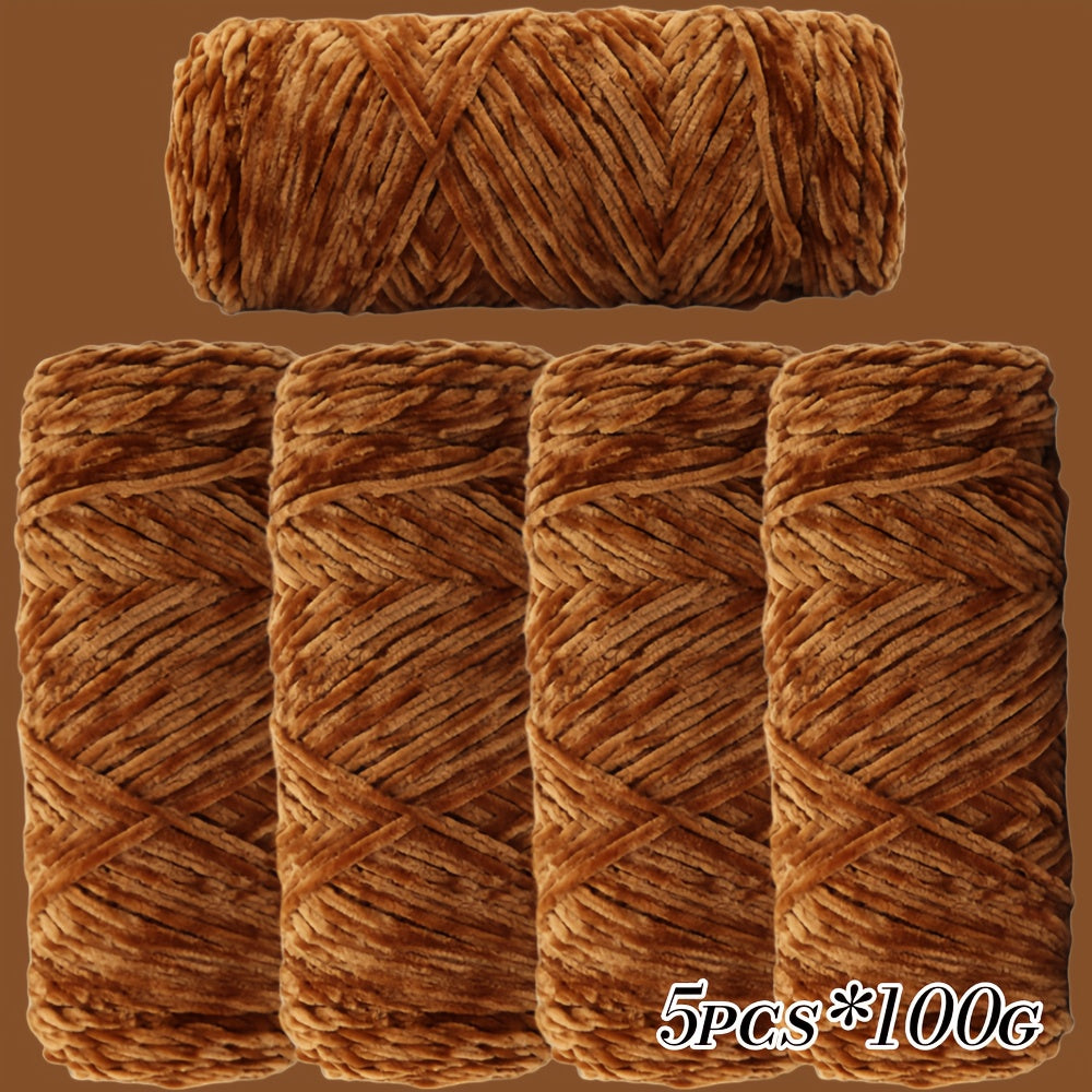 Large Ball Light Beige-Friendly Chenille Yarn 5pcs 500g - Ultra-Soft Velvet Yarn for Crocheting Blankets, Hats | Warm, Thick, Non-Deforming DIY Craft