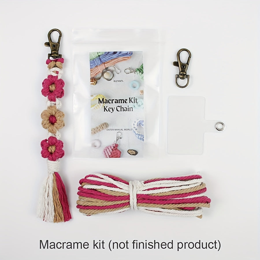 1pc Macrame Kit | Small Daisy Pattern Weaving Material Bag with Beginner Tutorial, Handmade Keychain and Bag Pendant, Suitable for Car Keys and Phone Cases, All-Season Craft Kit