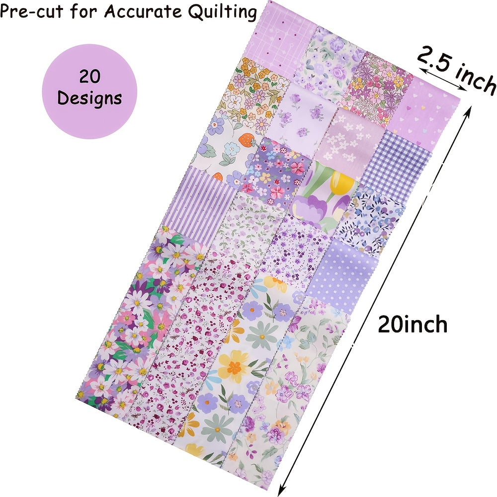 1 Roll Jelly Roll Fabric - 40 Pre-Cut Strips (2.5x20 Inches Each) - Soft Pastel Floral Prints in Pink, Purple, Lavender, Green, Yellow, White - Ideal for Quilting, Sewing, Scrapbooking, Birthday & Christmas Gifts - Beginner-F