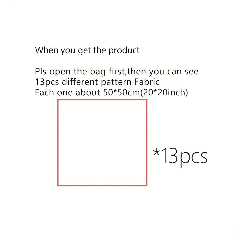 13pcs Large Fat Quarter Fabric Bundles - Precut 20x20 Inch (50x50cm) Squares, Pure Cotton for Quilting, Patchwork, DIY Crafts, Table Covers - Ideal for Wedding, Birthday, Christmas, Cushion Making - FUNGCHII, Fabric for Quilt