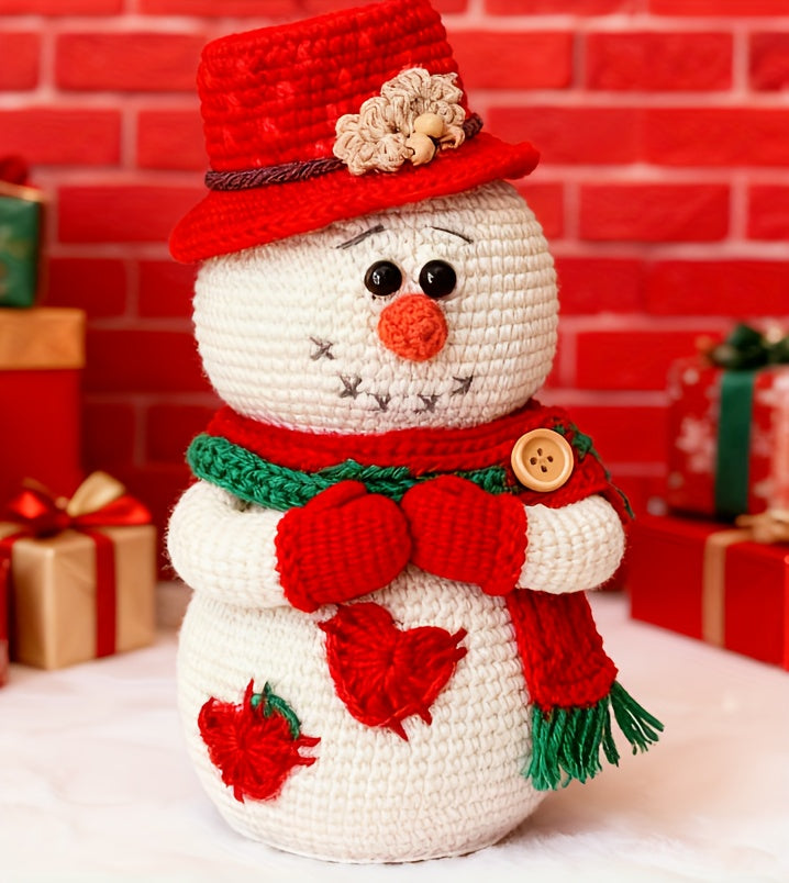 Single Crochet Kit, Winter Snowman Crochet Pattern, Beginner DIY Craft Supplies with High-Quality Yarn, Crochet Hooks, and Step-by-Step English Tutorial Manual. Ideal for Decorations, Ornaments, Birthdays, Valentine's Day, Ha
