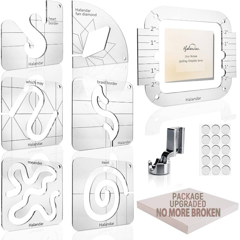 6pcs Motion Quilting Template Series with 1 Quilting Frame 1 Ruler Foot 15 Non - Slip Mats 1 Instruction, 3mm Acrylic Templates Quilting on Sewing Machine Ruler, Fabric Stitching, Smooth Edges, Textile Artists, Diy Sewers