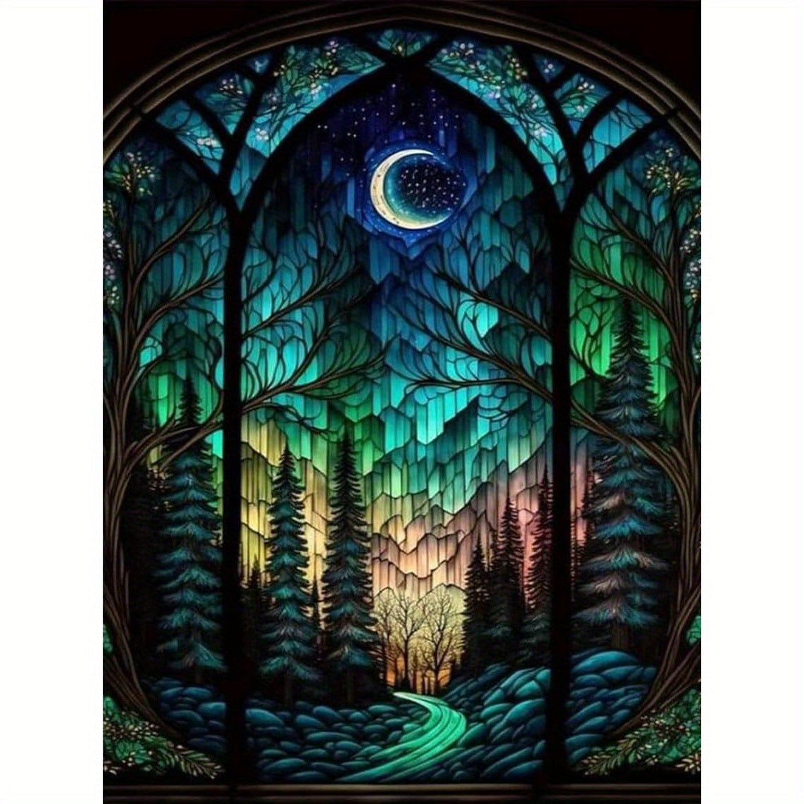 Starry Night Stamped Cross Stitch Kits- Tree Counted Cross Stitch Kits for Beginners Adults Needlepoint Moon Cross-Stitch Patterns Dimensions Needlecrafts Embroidery Kits Arts and Crafts