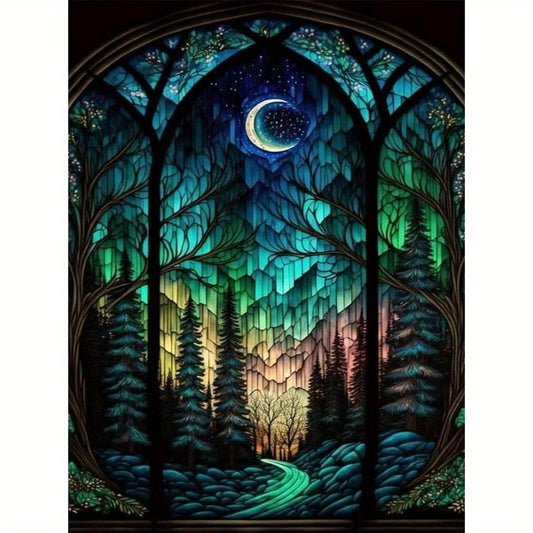 Starry Night Stamped Cross Stitch Kits- Tree Counted Cross Stitch Kits for Beginners Adults Needlepoint Moon Cross-Stitch Patterns Dimensions Needlecrafts Embroidery Kits Arts and Crafts