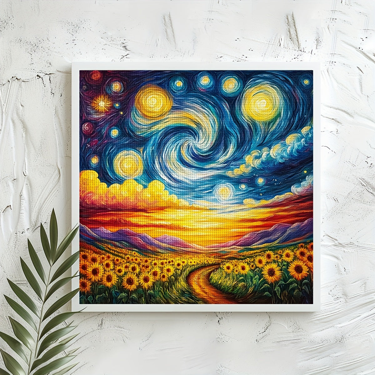 1pc 11CT/14CT Sunflower & Starry Night Cross Stitch DIY Kit - 15.75x15.75inch, Relaxing Adult Beginner Project with Printed Canvas, Needles, Threads, Patterns & Instructions - Perfect for Home & Office Decor, Ideal Gift for F