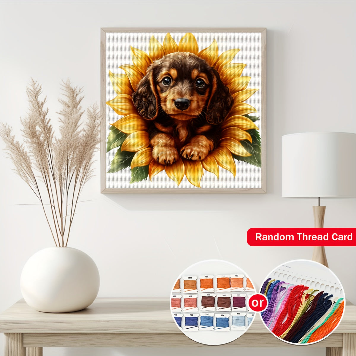 JOZYSH 1set 40x40cm/15.7x15.7Inch DIY Cross Stitch Kit Frameless, Cute dog, stamped cross stitch kits, Embroidery Set for Home Decor, Includes Patterned Fabric & Threads, Perfect for Living Room Entrance or Bedroom Decoration