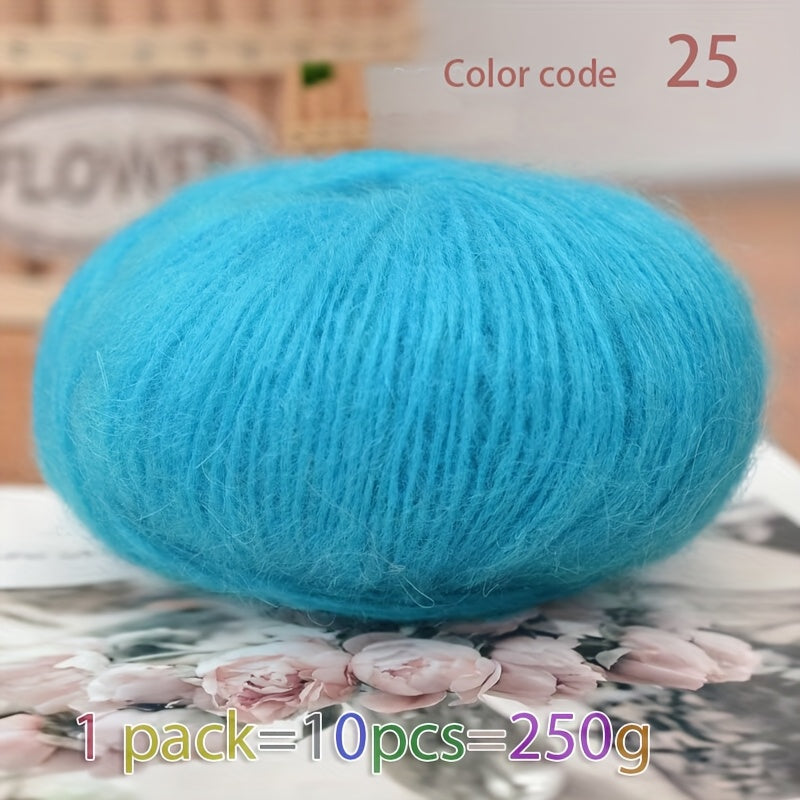 250g Large Bag of Long Wool Yarn, Soft and Light Beige-Friendly DIY Knitting Yarn, Non-Pilling, Suitable for Spring, Summer, Autumn Hollow-Out Fashion Sweaters and Shawls, 45% Cashmere, 40% Wool, 15% Acrylic, 1pc = 10 Balls =