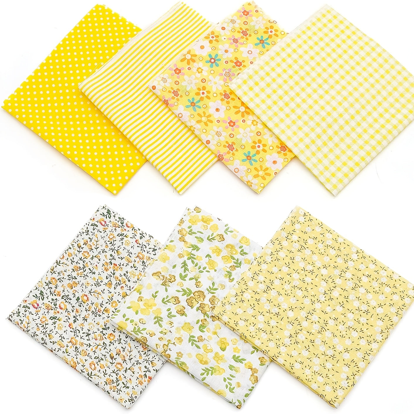 7pcs Yellow 10" X 10" (25*25cm) Cotton Fabric DIY Items Quilted Patchwork Checkered Fabric Quarter-bundle DIY Quilted Cotton Patchwork Cushions, Suitable For Making Father'S Day, Thanksgiving, New Year And Bride'S Birthday Gi