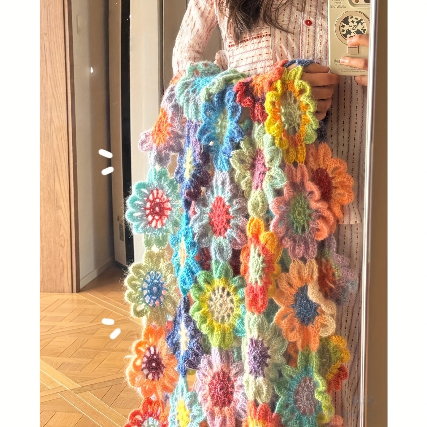 Gradient Rainbow Floral Crochet Blanket Kit with Wool Yarn & Complete Tools - All-Season Throw, Bed Runner, Shawl for Intermediate Crocheters | Multicolor Ombre Design, Video Tutorials & Pattern Guide | Sky, Red, Green, Yello