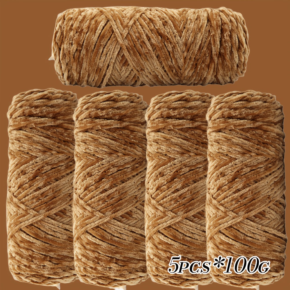 Large Ball Light Beige-Friendly Chenille Yarn 5pcs 500g - Ultra-Soft Velvet Yarn for Crocheting Blankets, Hats | Warm, Thick, Non-Deforming DIY Craft