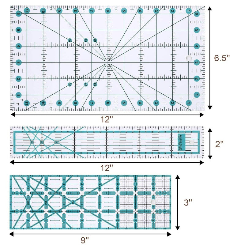 8 - Piece Square Quilting Rulers Non Slip and Templates, Acrylic Sewing Ruler Set with 24pcs - Slip 3.5x3.55x58x810x1012.5x12.56.5x122x123x9
