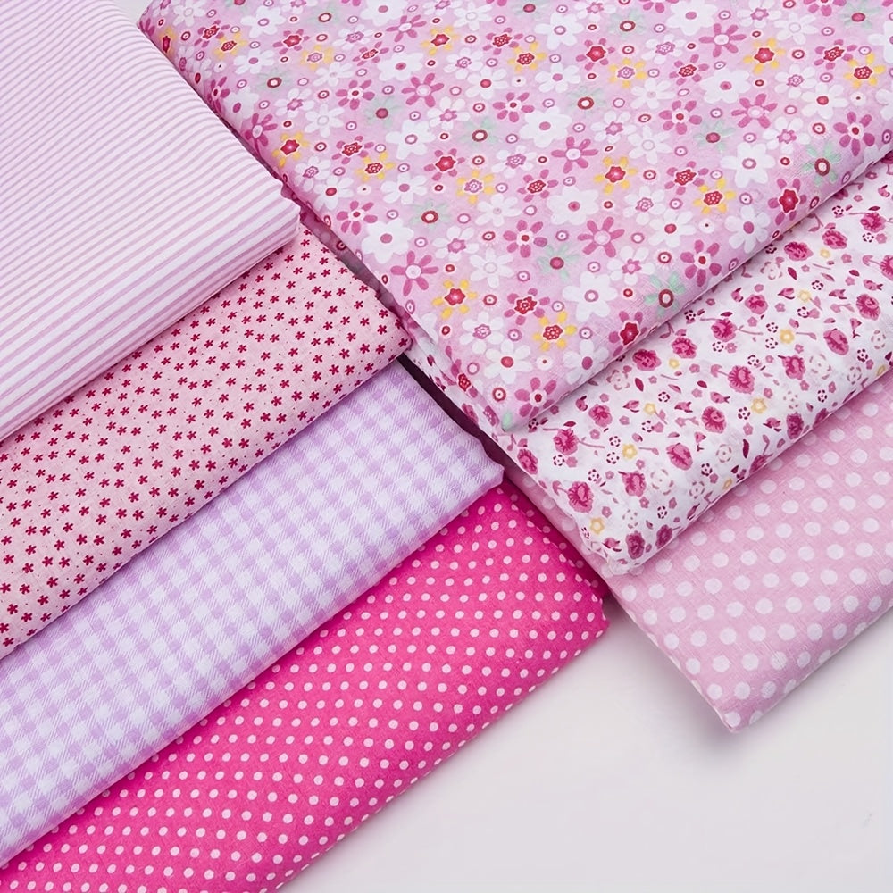 7pcs Pink Floral Cotton Squares 20"x20" Fat Quarters - Pre-Cut Craft Fabric Bundles with Assorted Vibrant Floral Patterns, Machine Washable for Patchwork, Quilting, DIY Sewing Projects, Quilting Fabric, Quilting Materials,Che