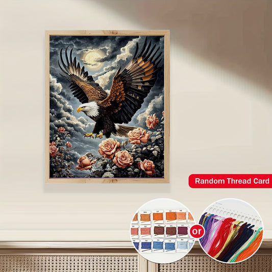 ZUOANLF 1set 40x50cm/15.7x19.7Inch DIY Cross Stitch Kit Frameless, Beautiful eagle, stamped cross stitch kits, Embroidery Set for Home Decor, Includes Patterned Fabric & Threads, Perfect for Living Room Entrance or Bedroom De