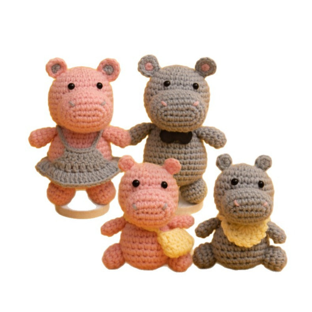 Crochet Kit for Making a Hippo Family - Handcrafted Hook Knitting Materials Kit with Colorful Crochet Yarn, Instructions, Crochet Hook, and Patterns - Perfect for Beginners &, Craft Kit|Playful Design|Detailed Instructions, C