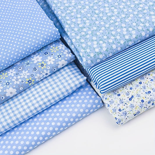 7pcs Sky Blue 20" X 20" (50*50cm)Cotton Fabric DIY Making Supplies Quilting Patchwork Gingham Fabric Fat Quarter Bundles DIY For Quilting Cotton Patchwork Cushions, Suitable For Making Father'S Day, Thanksgiving, New Year And