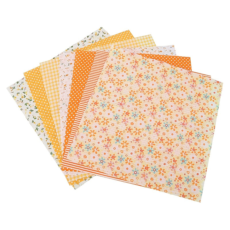7pcs 20"x20" Orange Cotton Fat Quarters - Pre-Cut Craft Fabric Bundles with Assorted Vibrant Floral Patterns, Machine Washable for Quilting, Patchwork & DIY Sewing Projects - Perfect Gift for Birthdays, Christmas, Thanksgivin