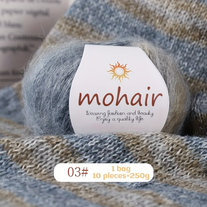 10 Skeins, 250g Each - Colorful Marled & Blend Yarn, Self-Striping Pattern for Knitting, Crochet, Scarves, Hats, Shawls, Crafting Yarn|Multicolor Fiber|Soft Texture Yarn