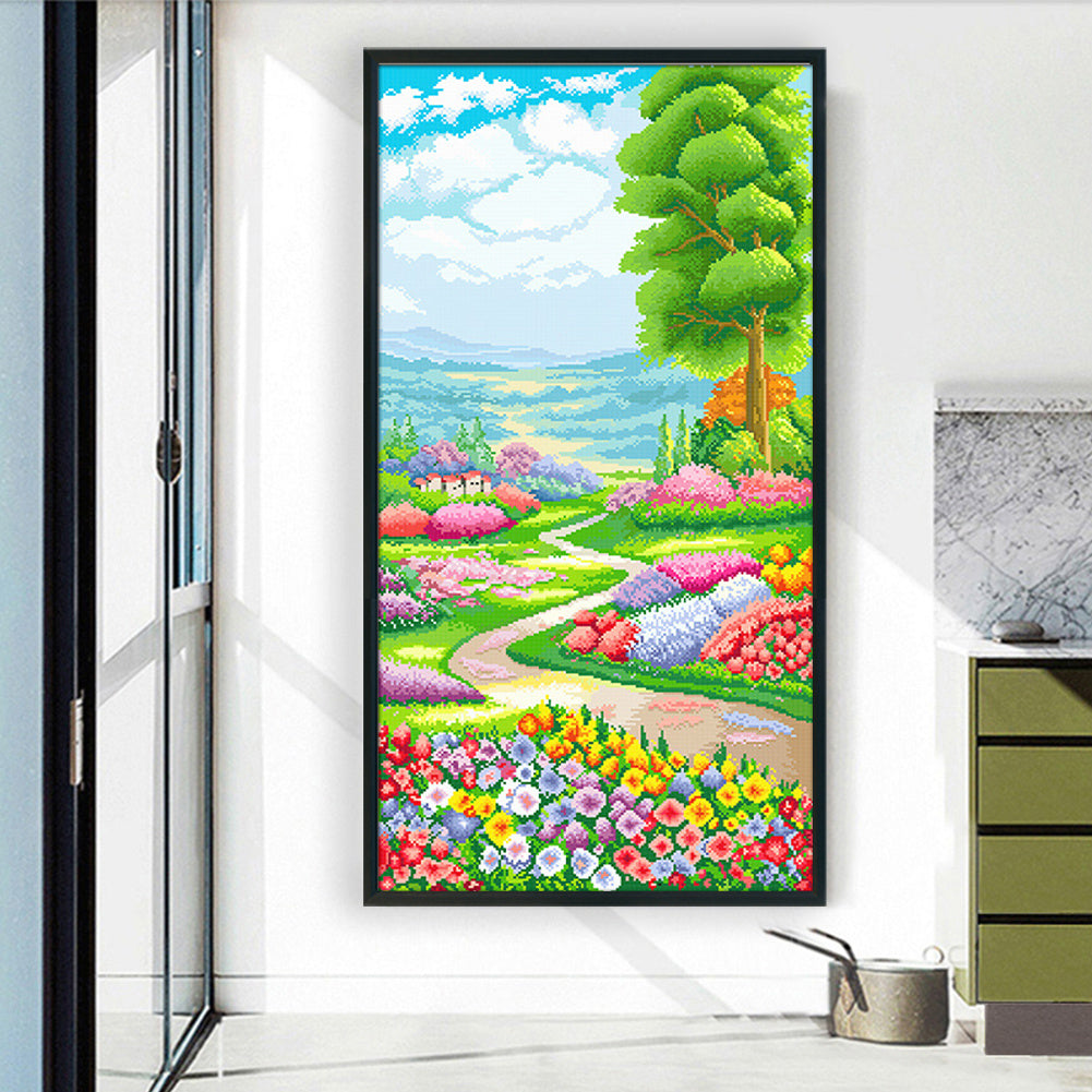 Stamped Cross Stitch Kits for Adults, Secret Garden Embroidery Kits for Beginners, 11CT Patterns, Counted Embroidery Needlepoint Kits Home Decor, 19.69 x 35.43 inch