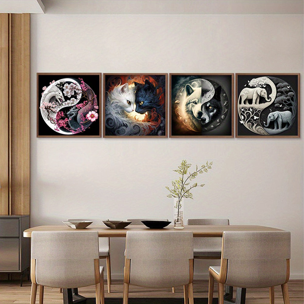 4pcs 11CT Stamped Cross Stitch Kit Yin-Yang Diagram DIY Full Embroidery Thread Needlepoint Craft with Printed Canvas, Fantasy Nature Scenery Wall Art for Home Office Decoration, Perfect Gift for Christmas, Anniversary, Housew